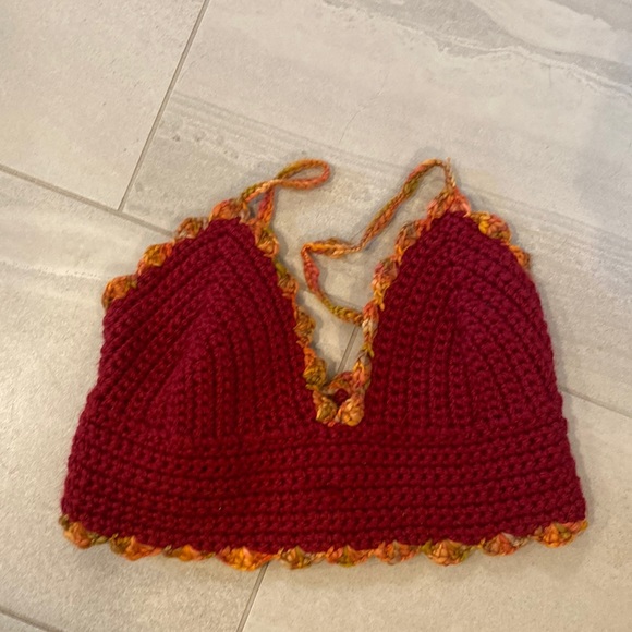 Cute boho hand crocheted red & orange crop top (size small) ✨ - Picture 2 of 5
